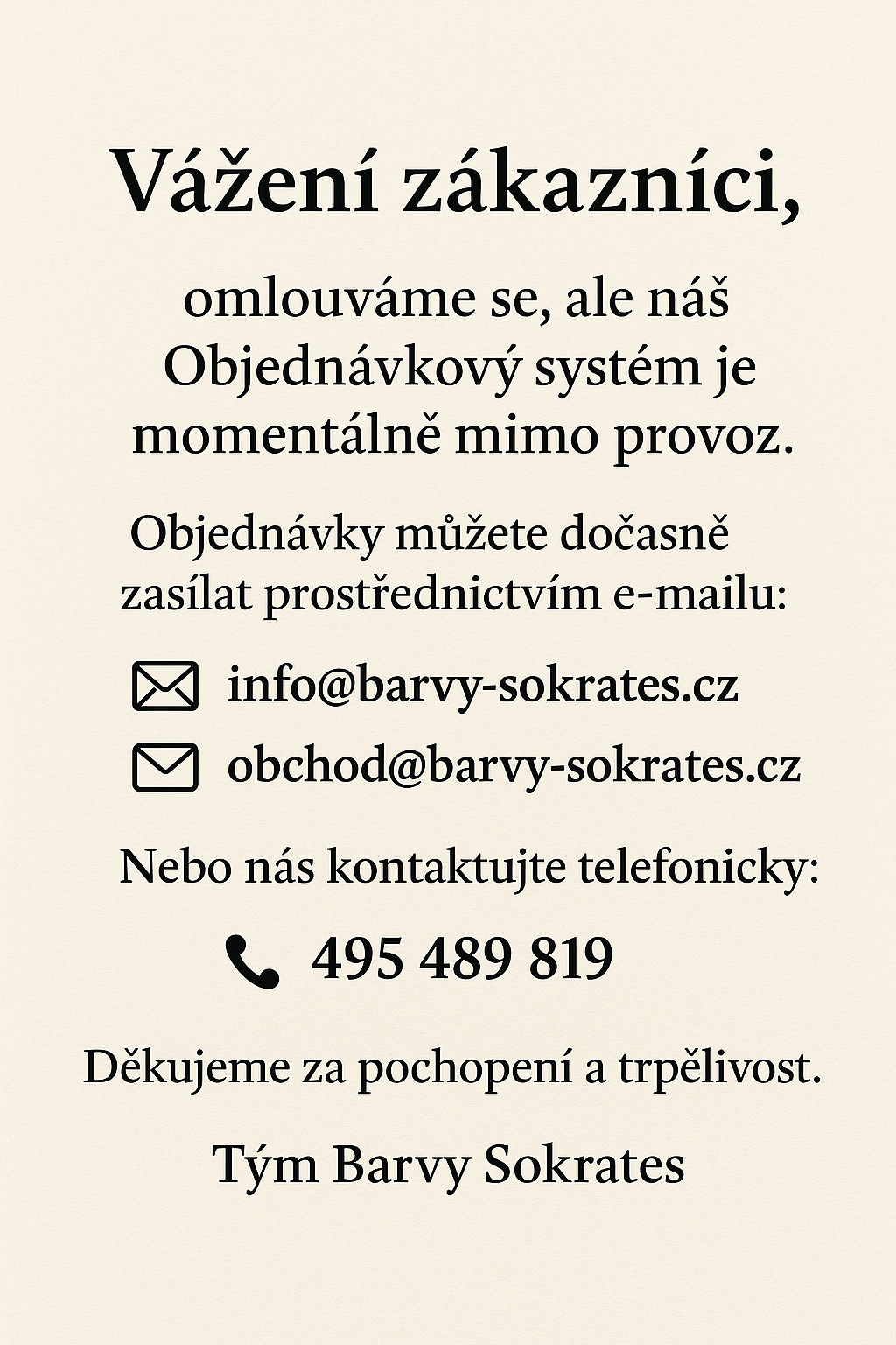 Dočasná nedostupnost Objednávkového systému